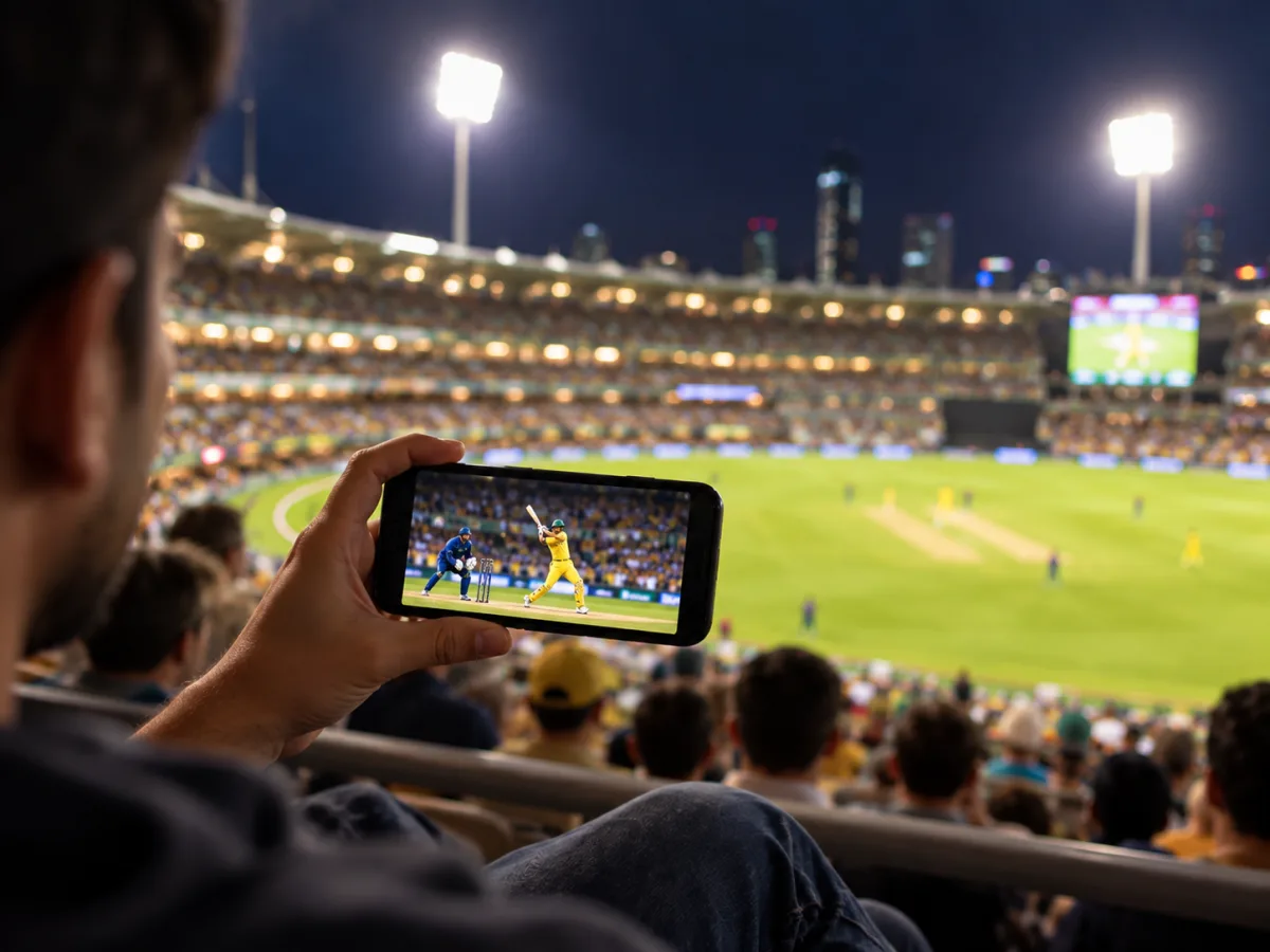 Fan following BBL cricket live scores on a phone